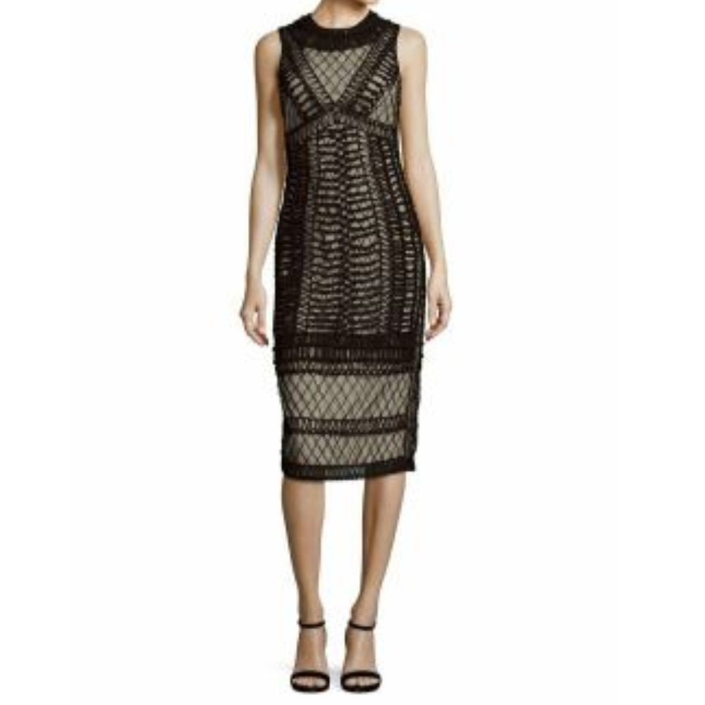 Alice and Olivia Embroidered Black/Sesame Dress